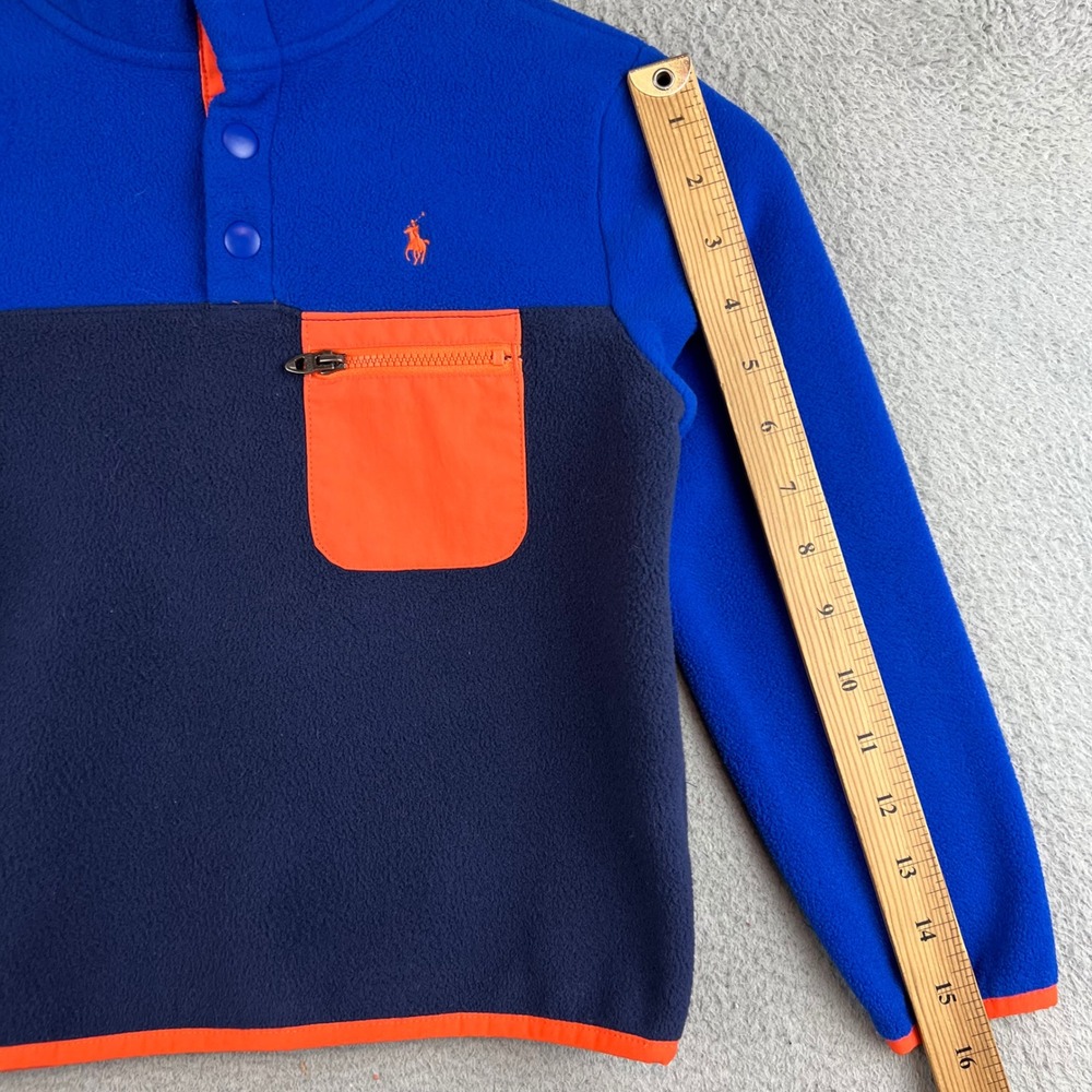 Polo Ralph Lauren Kids Fleece Pullover Blue Navy Orange Snap Mock Neck Size 5 - Picture 5 of 8
